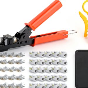 iwillink 90° Angled Speed Termination Keystone Tool for RJ45 Keystone Jack Degree, Ethernet Punch Down Tool Kit with 25-Pack CAT6 Keystone Jacks, 25-Pack RJ45 Connectors and One Wire Stripper-0